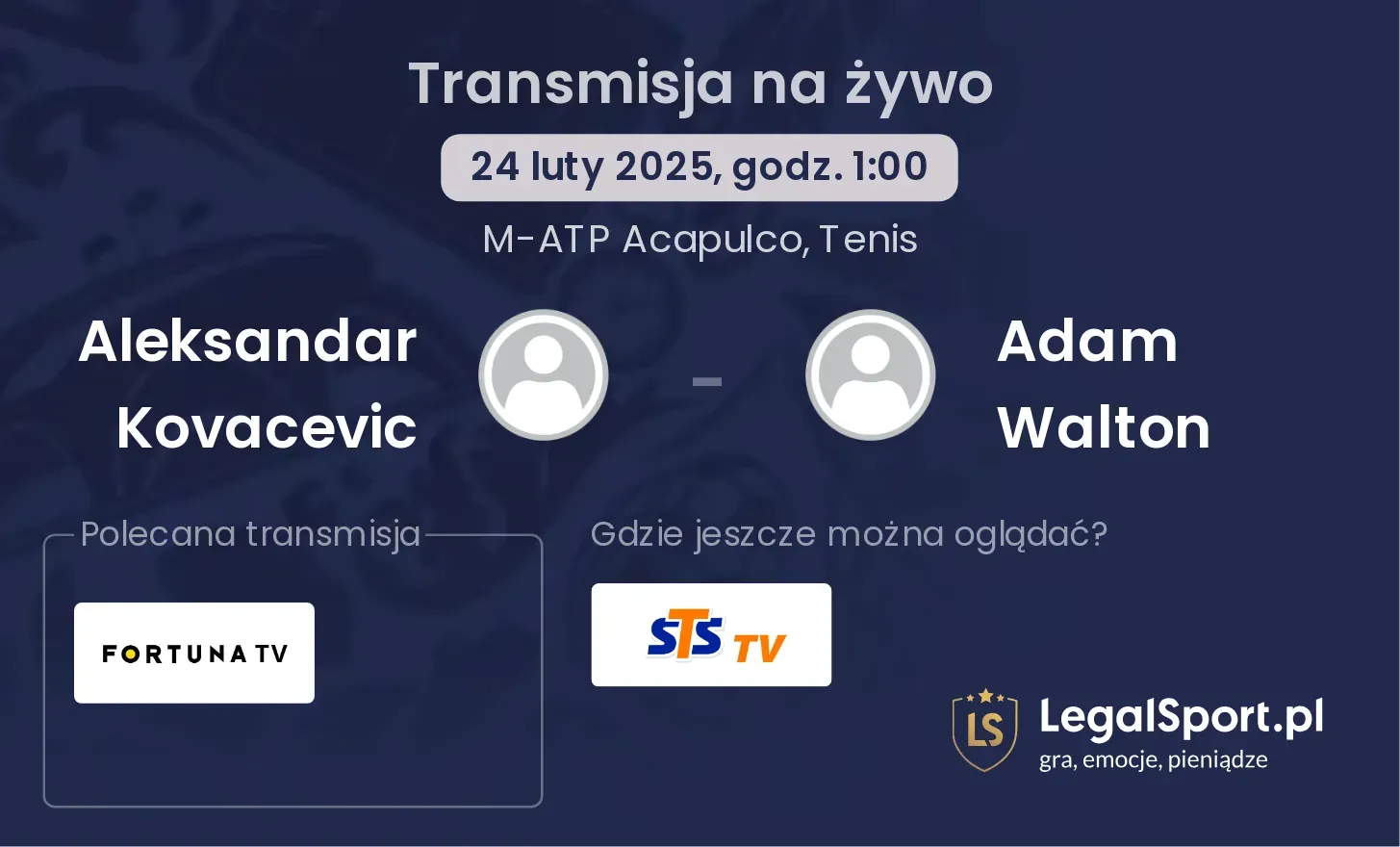 Aleksandar Kovacevic - Adam Walton transmisja na żywo