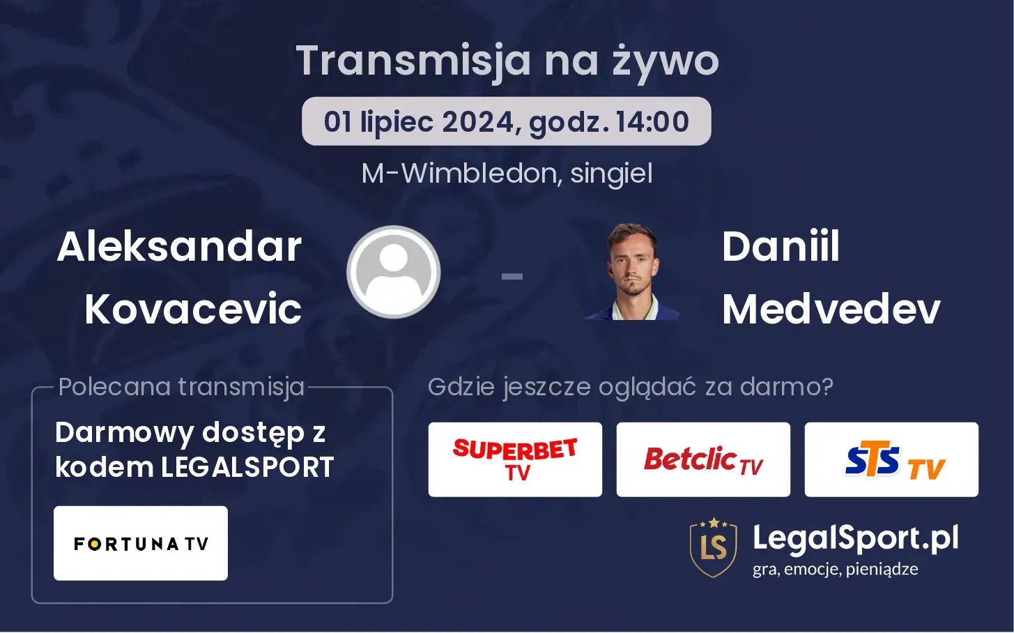 Aleksandar Kovacevic - Daniil Medvedev transmisja na żywo