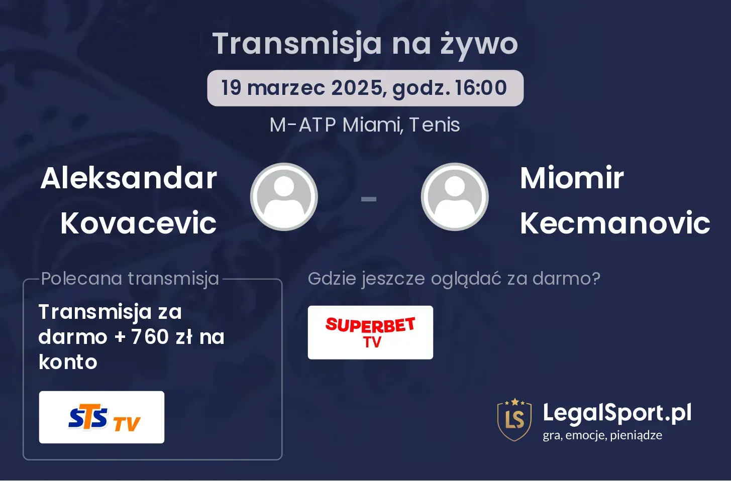 Aleksandar Kovacevic - Miomir Kecmanovic transmisja na żywo