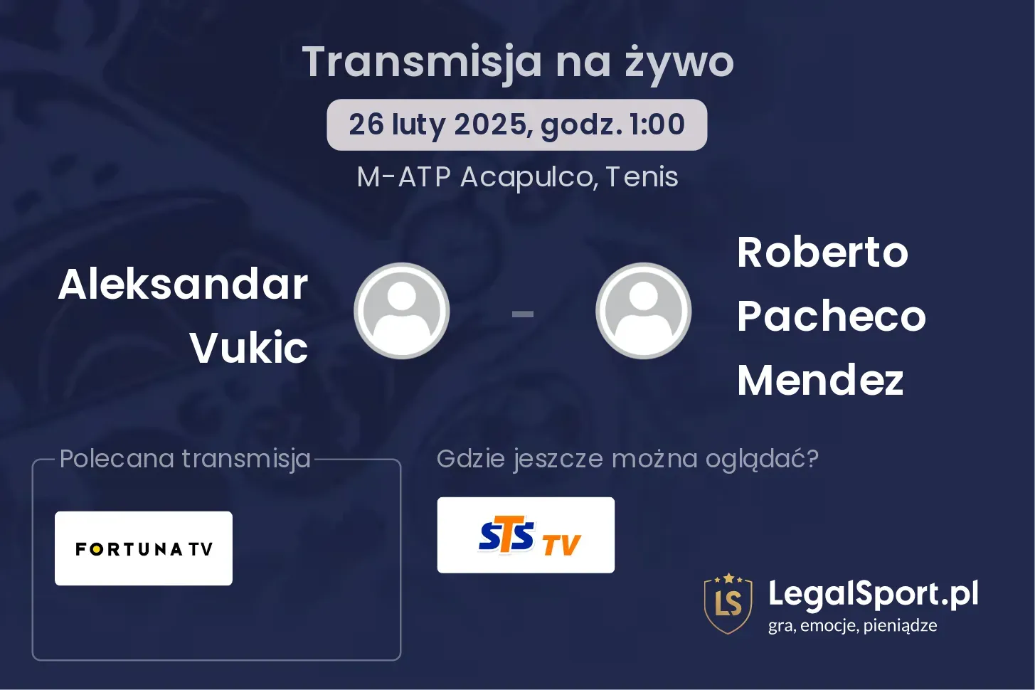 Aleksandar Vukic - Roberto Pacheco Mendez transmisja na żywo