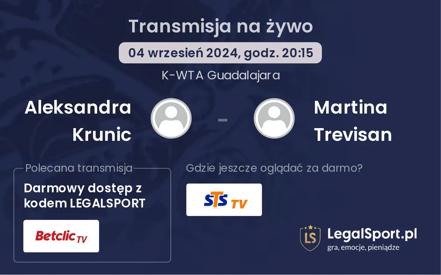 Aleksandra Krunic - Martina Trevisan gdzie oglądać? 04.09, godz. 20:15