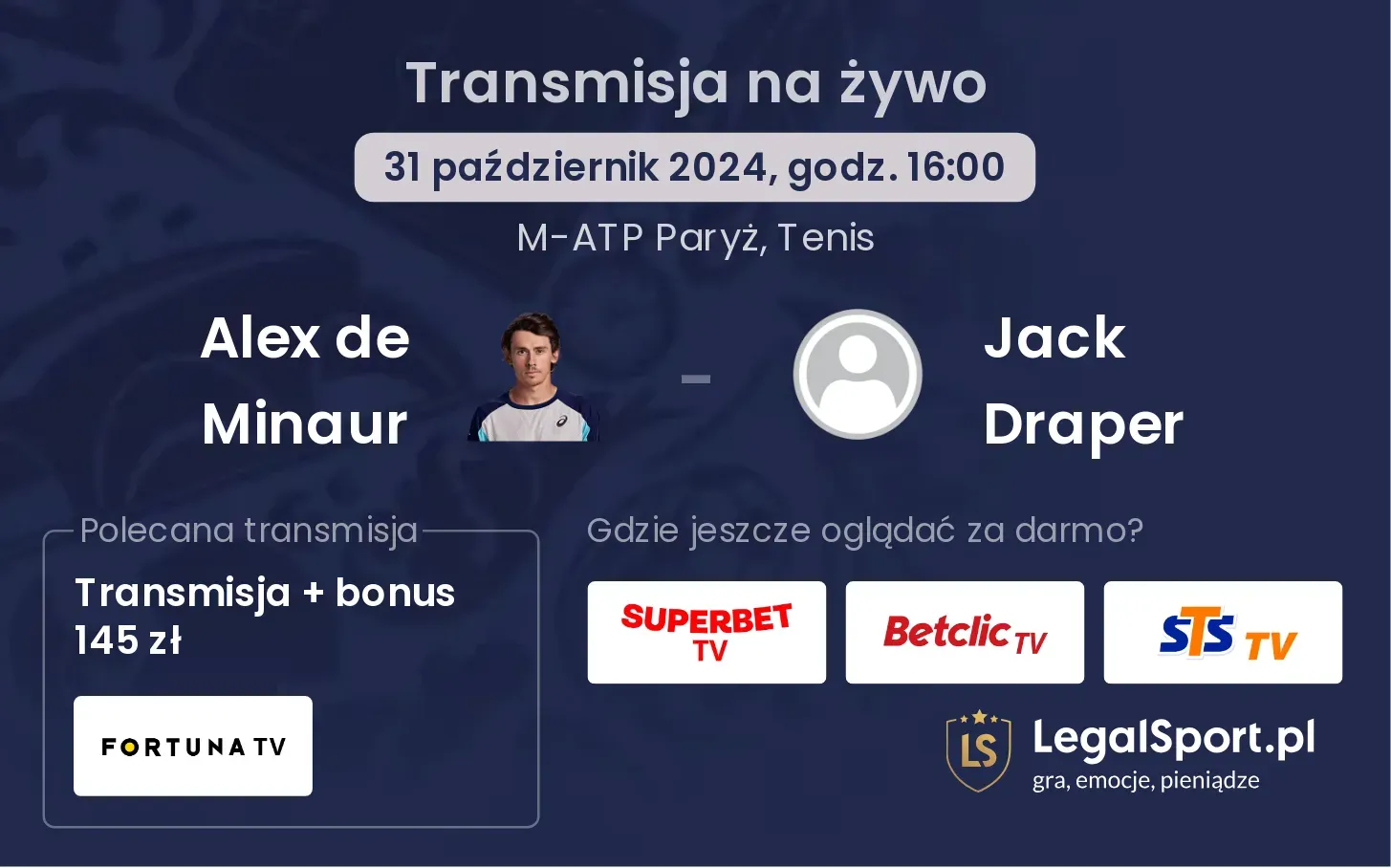 Alex de Minaur - Jack Draper transmisja na żywo