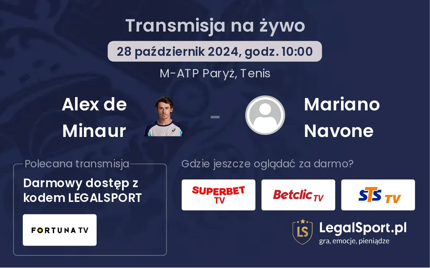 Alex de Minaur - Mariano Navone transmisja na żywo