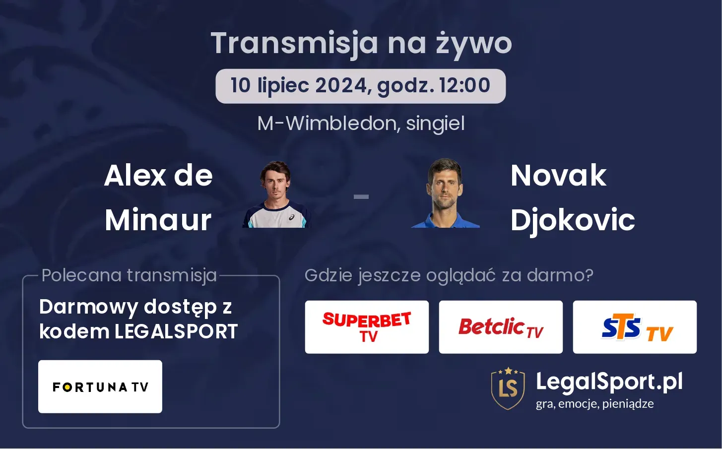 Alex de Minaur - Novak Djokovic transmisja na żywo