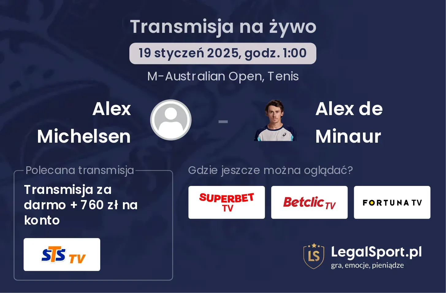 Alex Michelsen - Alex de Minaur transmisja na żywo