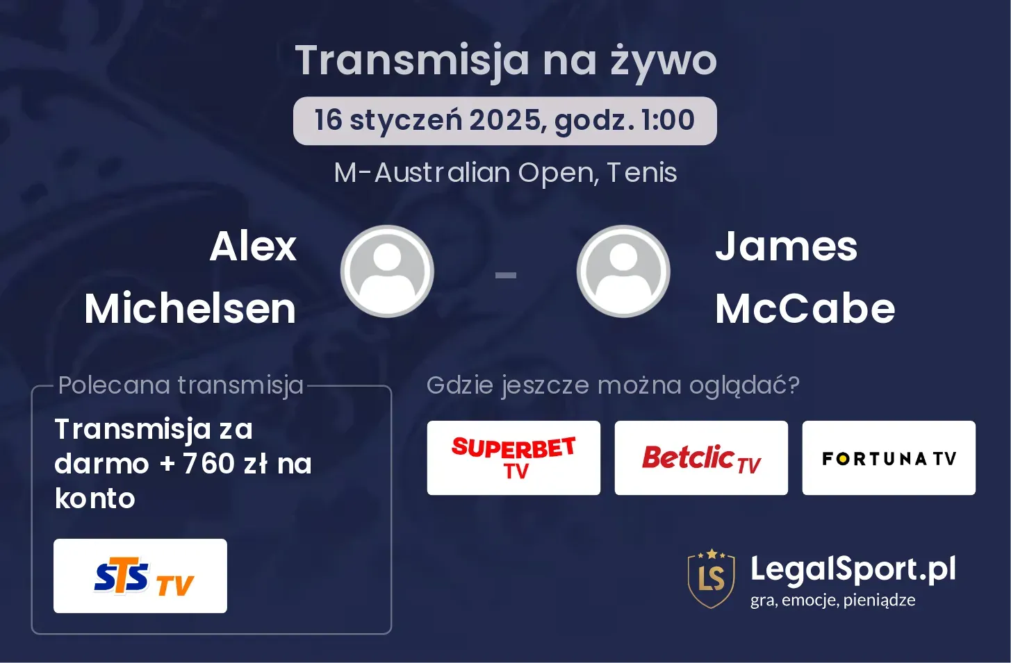 Alex Michelsen - James McCabe transmisja na żywo