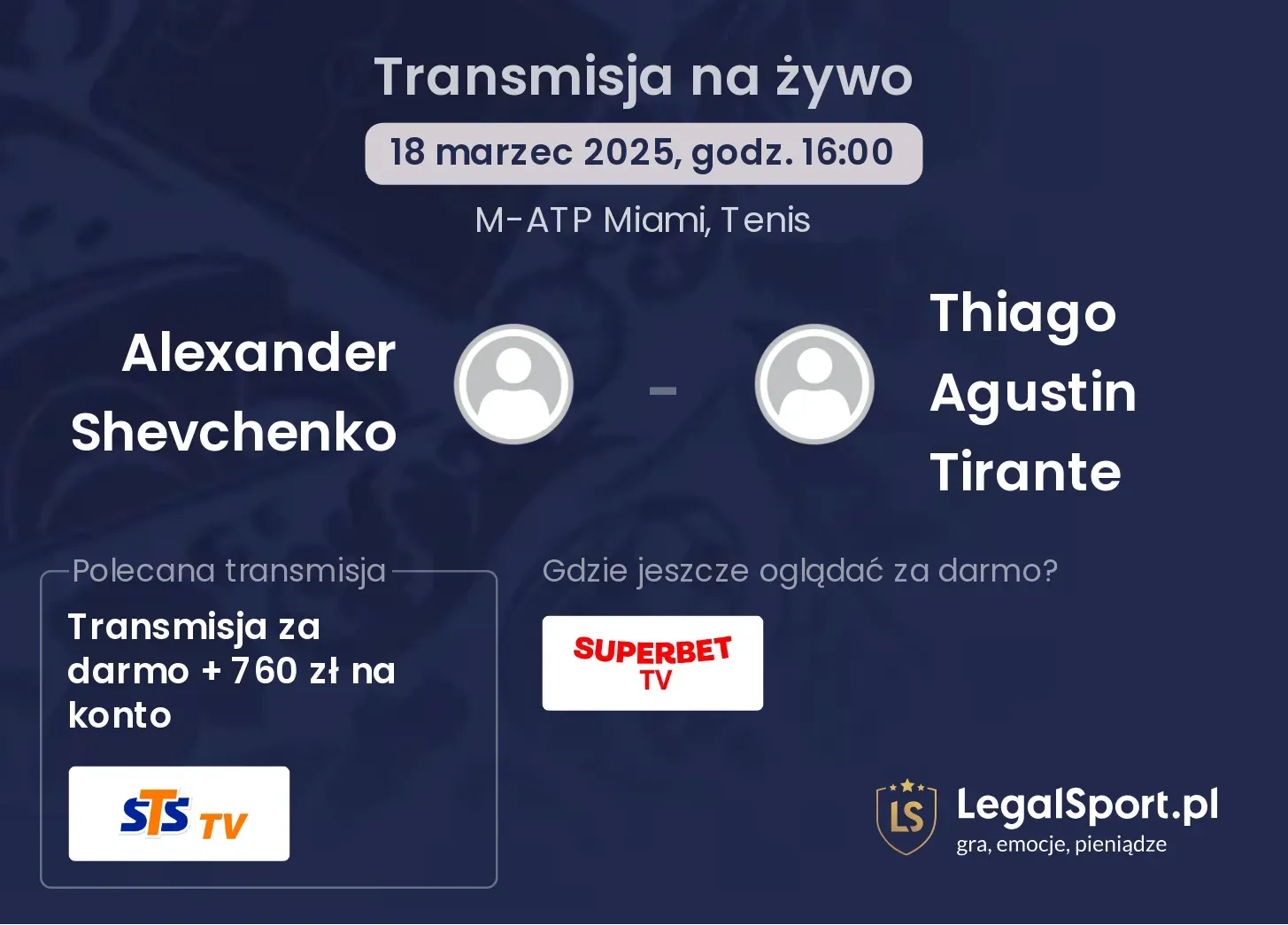 Alexander Shevchenko - Thiago Agustin Tirante transmisja na żywo