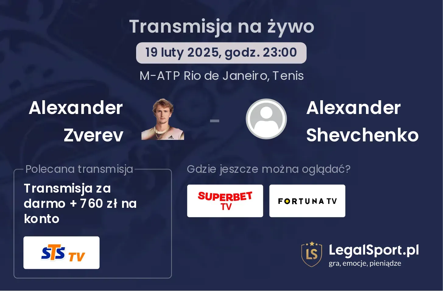 Alexander Zverev - Alexander Shevchenko transmisja na żywo