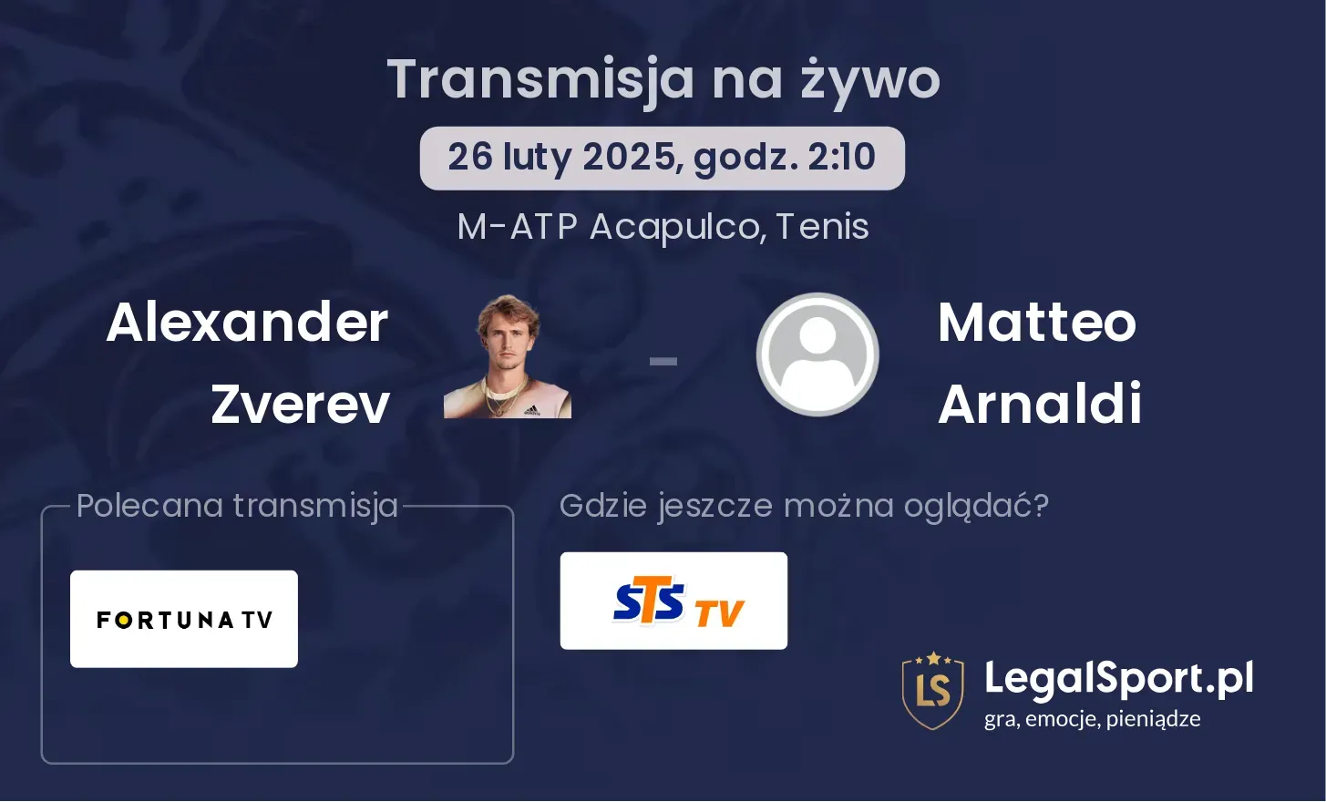 Alexander Zverev - Matteo Arnaldi transmisja na żywo