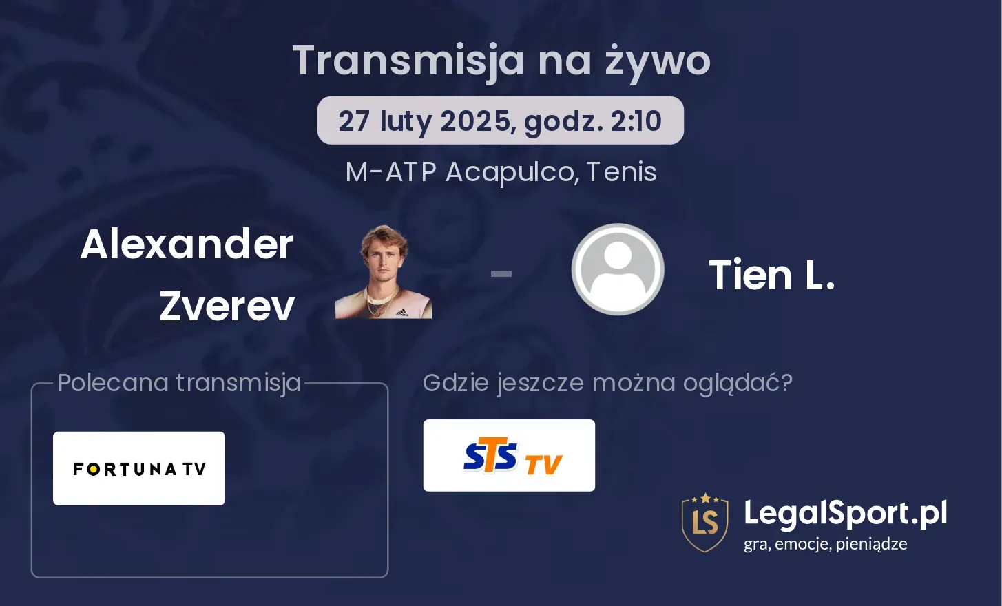 Alexander Zverev - Tien L. gdzie oglądać?