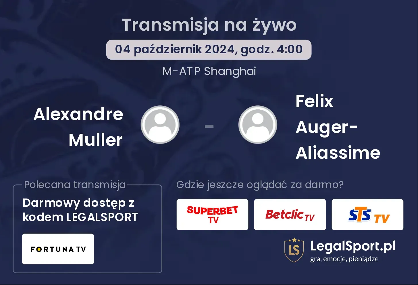 Alexandre Muller - Felix Auger-Aliassime gdzie oglądać? 04.10, godz. 04:00