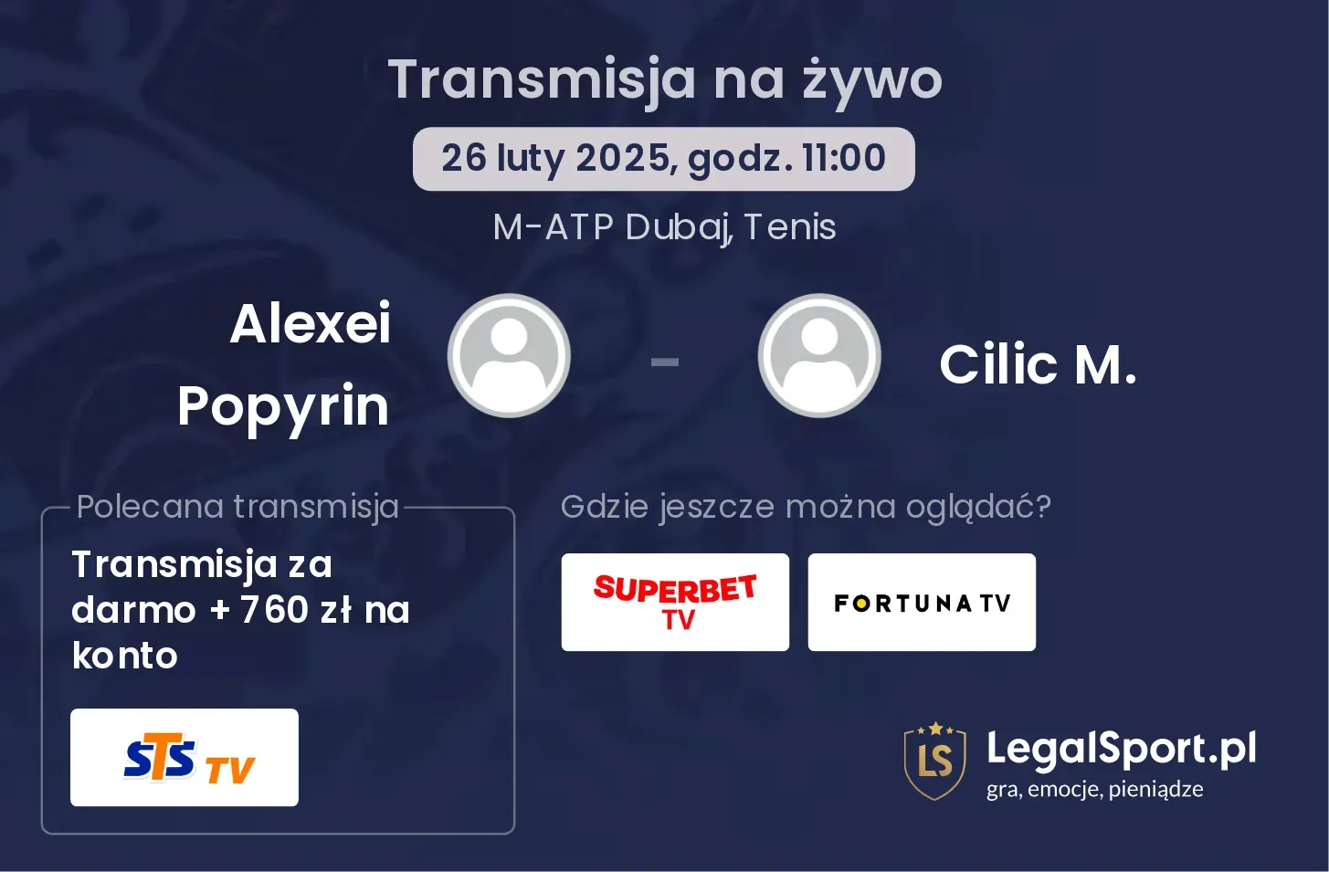 Alexei Popyrin - Cilic M. transmisja na żywo