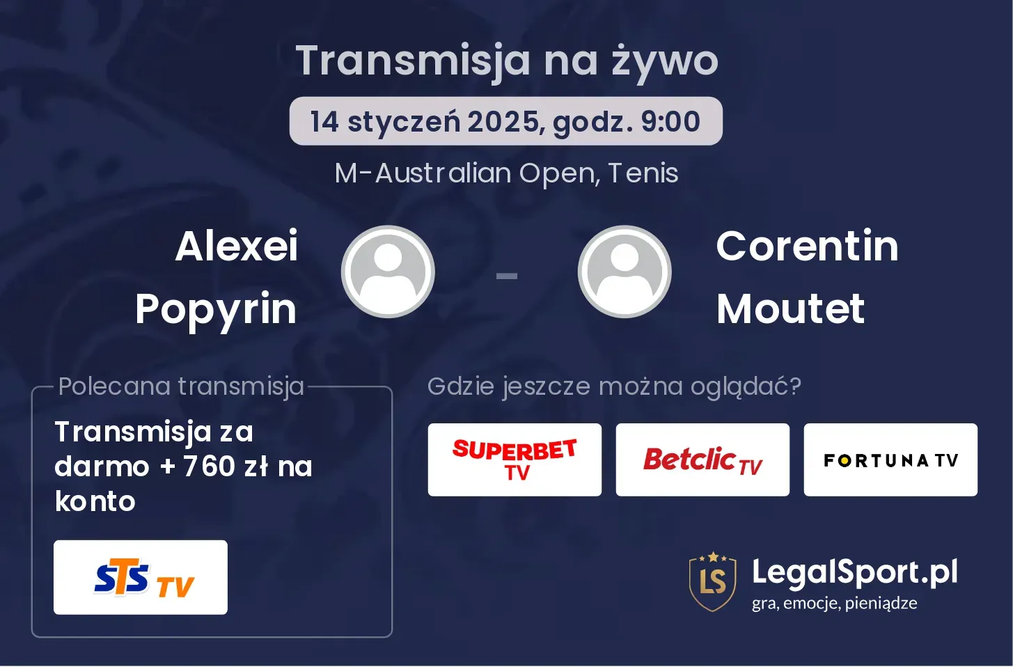 Alexei Popyrin - Corentin Moutet transmisja na żywo