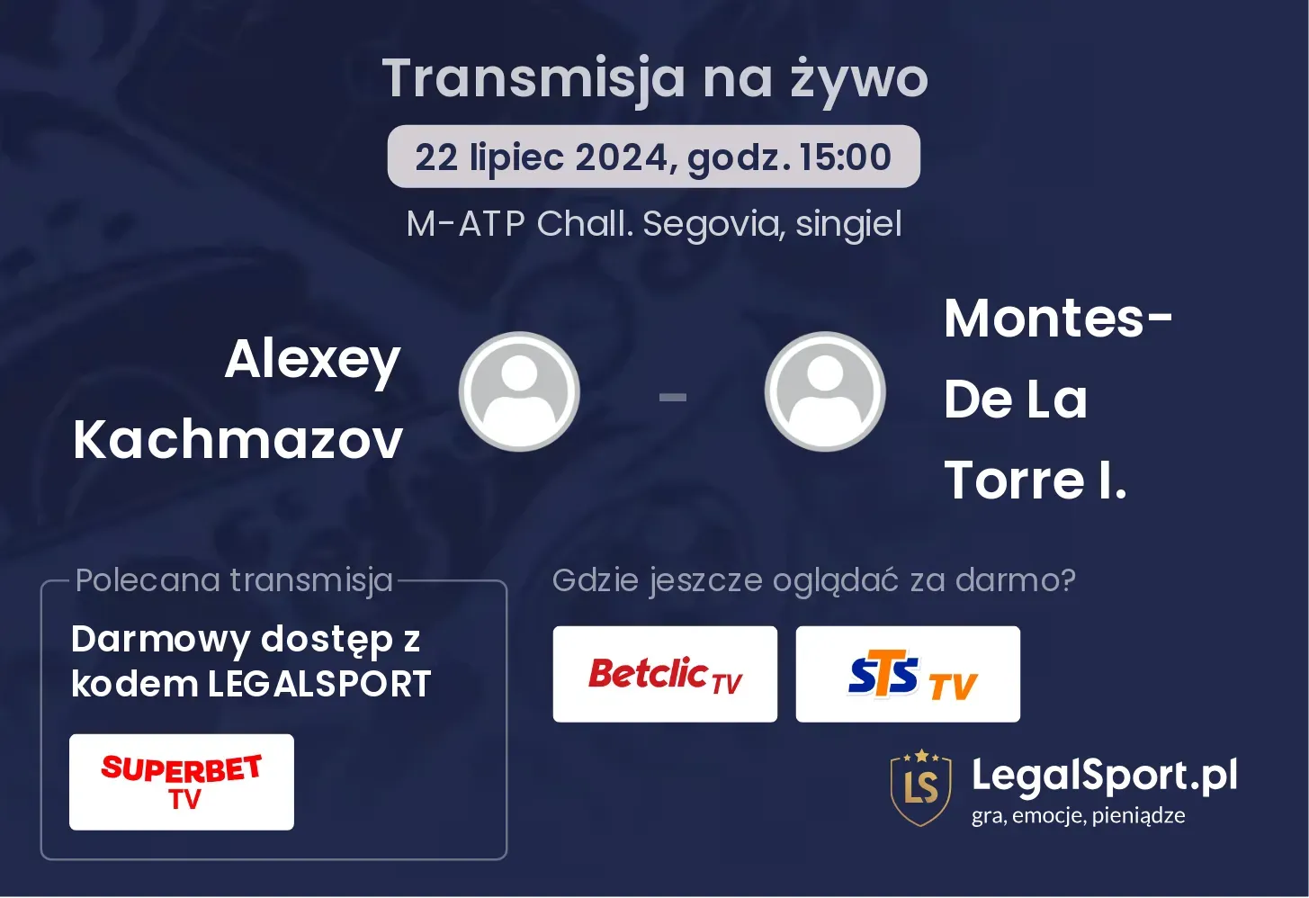 Alexey Kachmazov - Montes-De La Torre I. gdzie oglądać? (22.07, godz. 15:00)