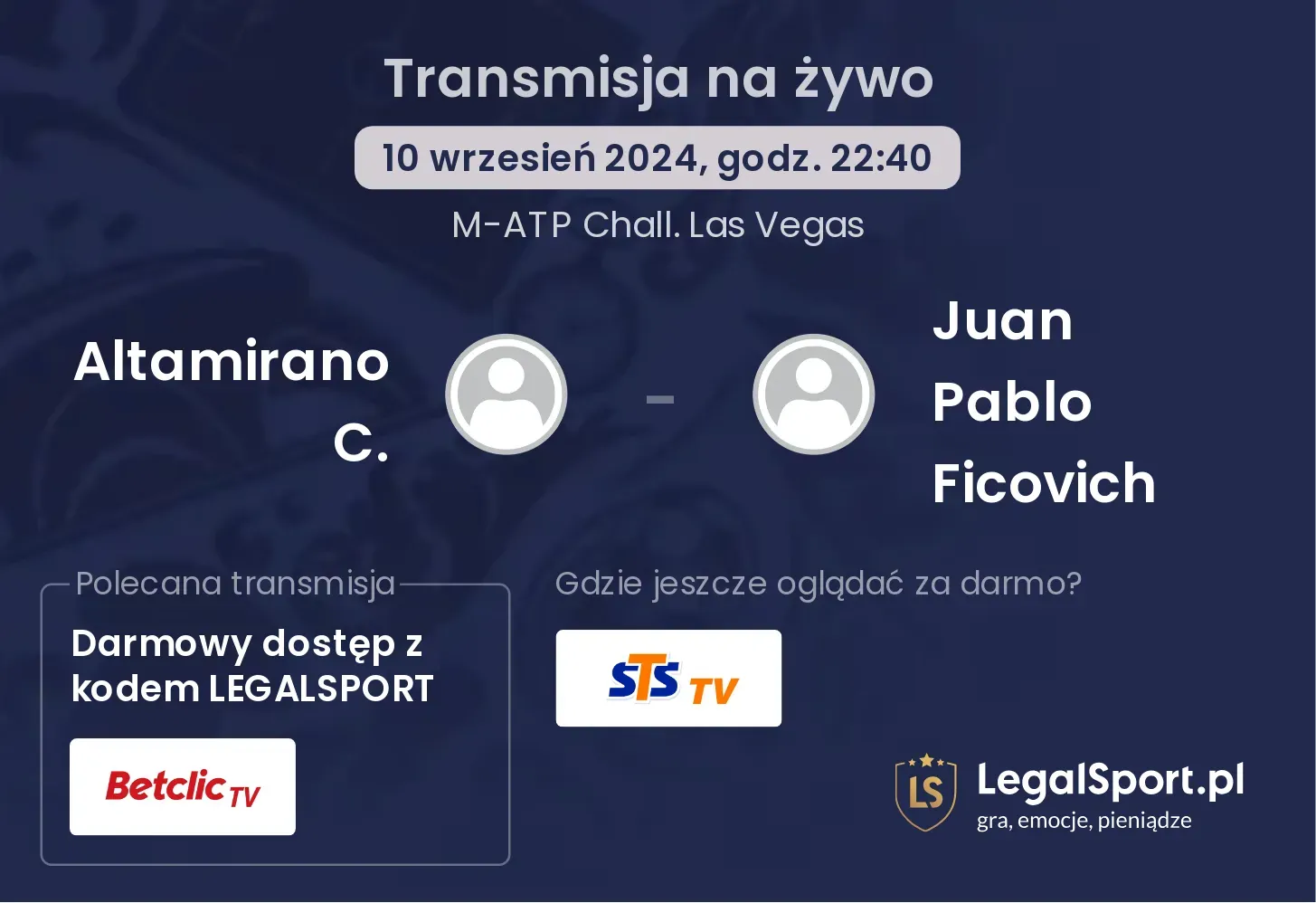 Altamirano C. - Juan Pablo Ficovich transmisja na żywo