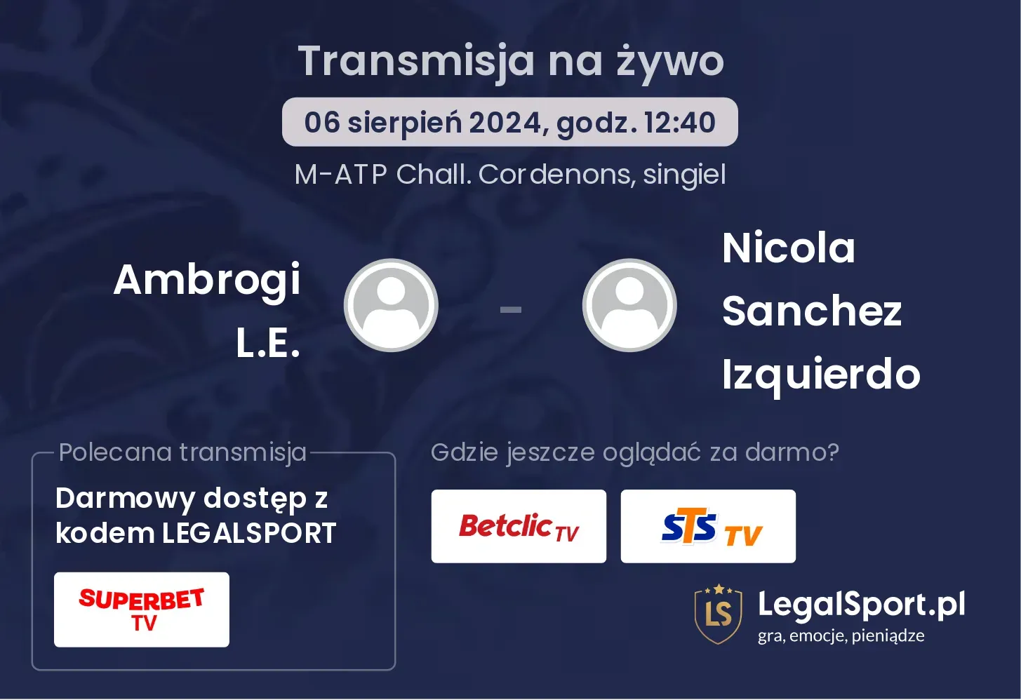 Ambrogi L.E. - Nicola Sanchez Izquierdo transmisja na żywo