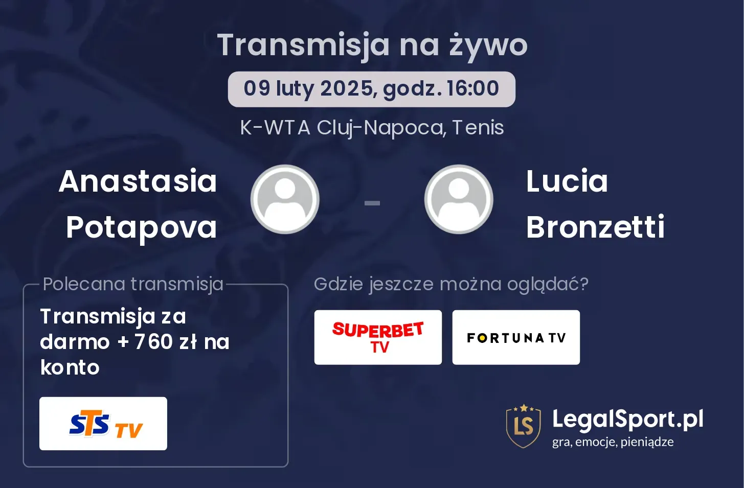 Anastasia Potapova - Lucia Bronzetti transmisja na żywo