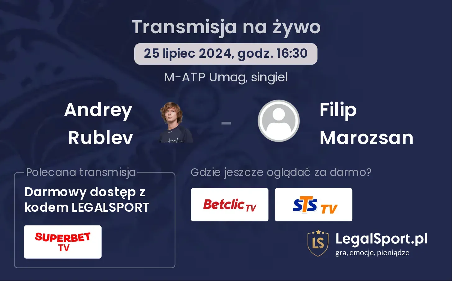 Andrey Rublev - Filip Marozsan transmisja na żywo