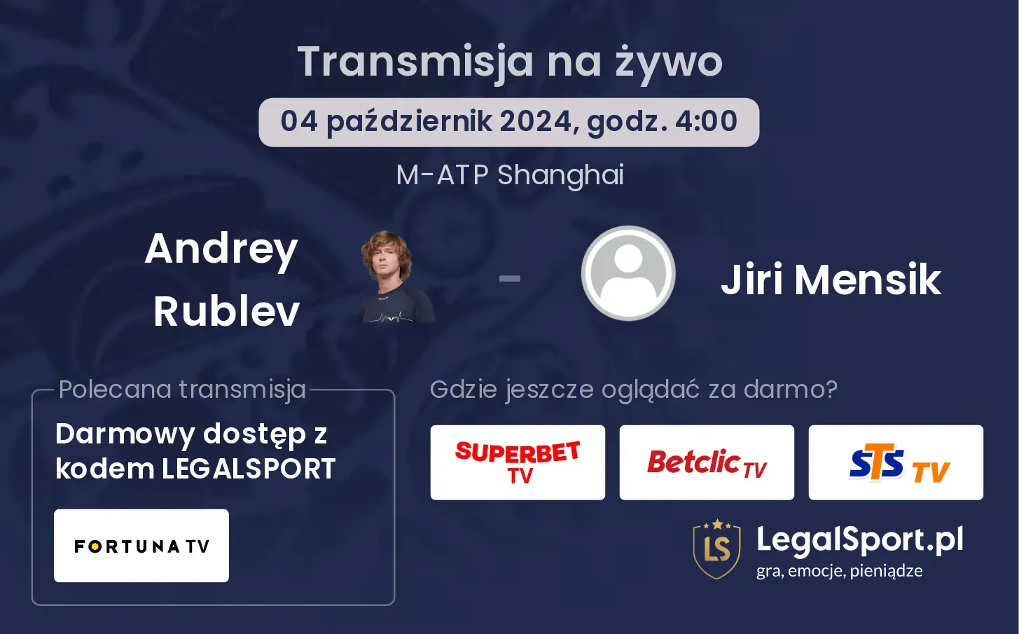 Andrey Rublev - Jiri Mensik gdzie oglądać? 04.10, godz. 04:00