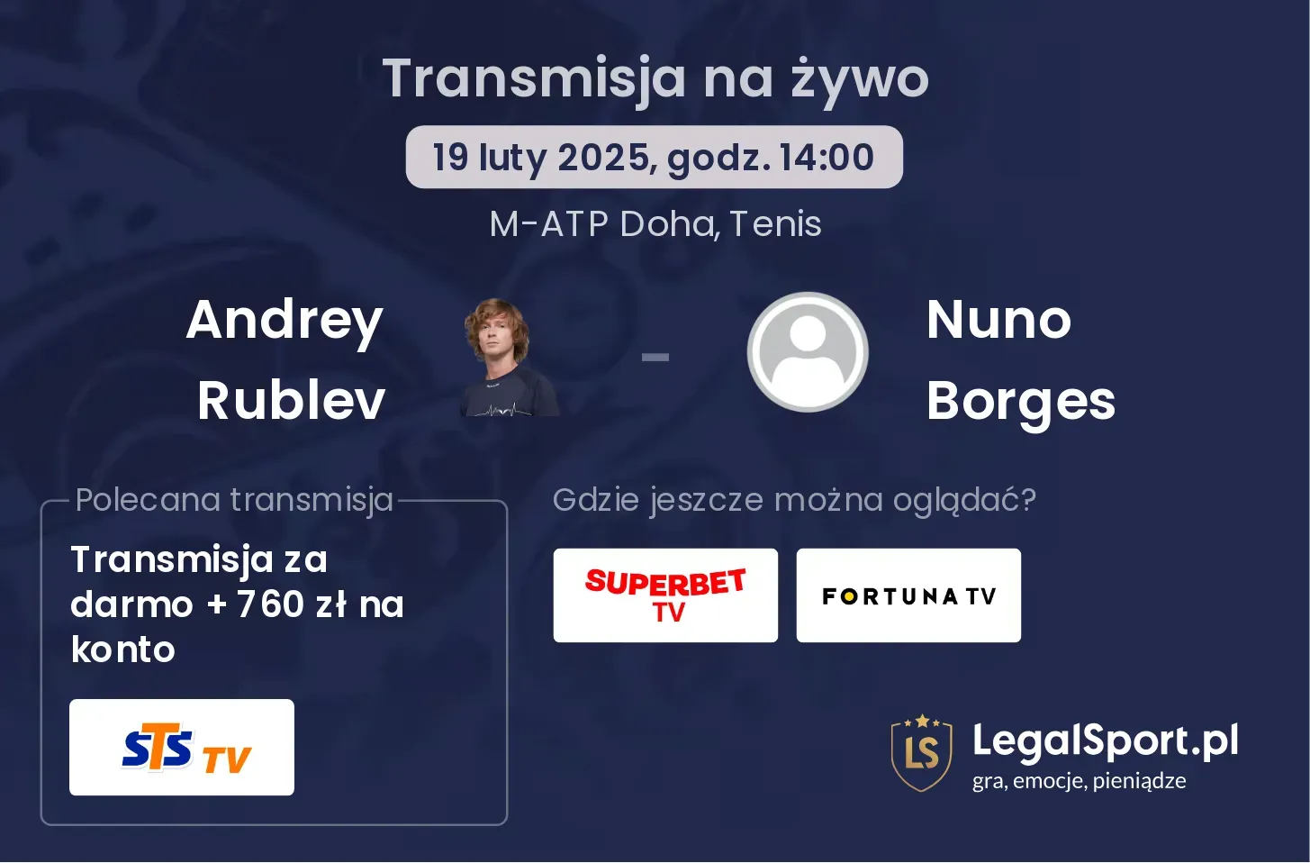 Andrey Rublev - Nuno Borges gdzie oglądać transmisję?