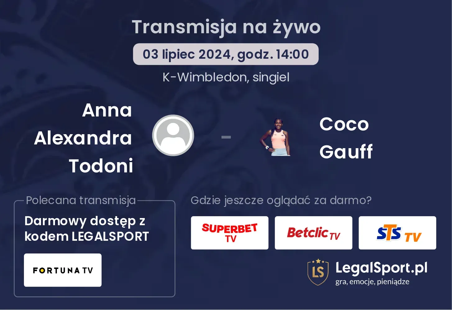 Anna Alexandra Todoni - Coco Gauff transmisja na żywo