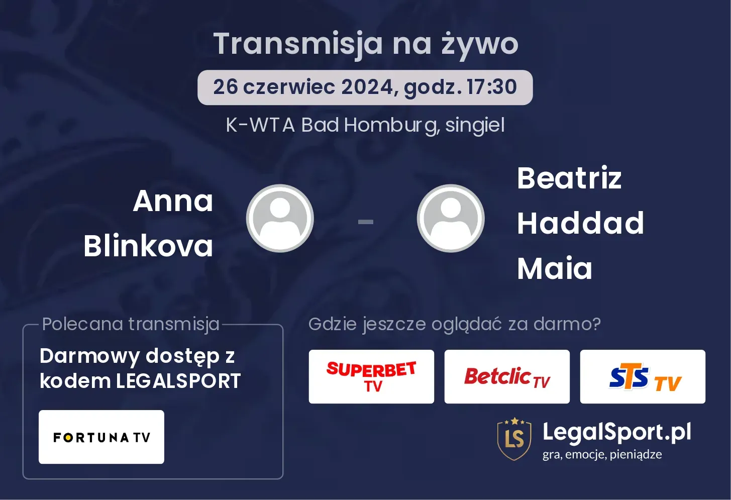 Anna Blinkova - Beatriz Haddad Maia gdzie oglądać? Transmisja online za darmo (26.06, godz. 17:30)