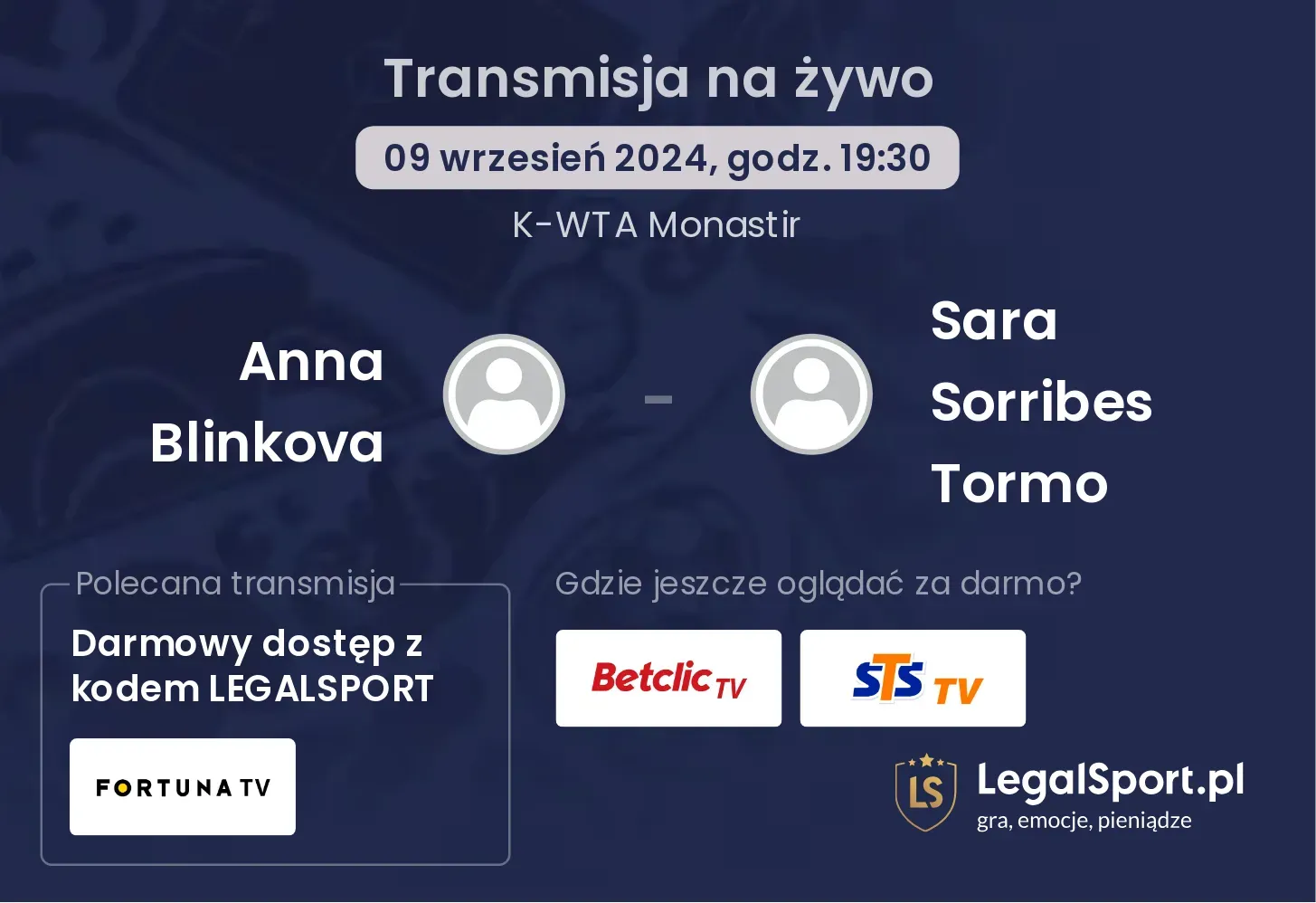 Anna Blinkova - Sara Sorribes Tormo gdzie oglądać? 09.09, godz. 19:30