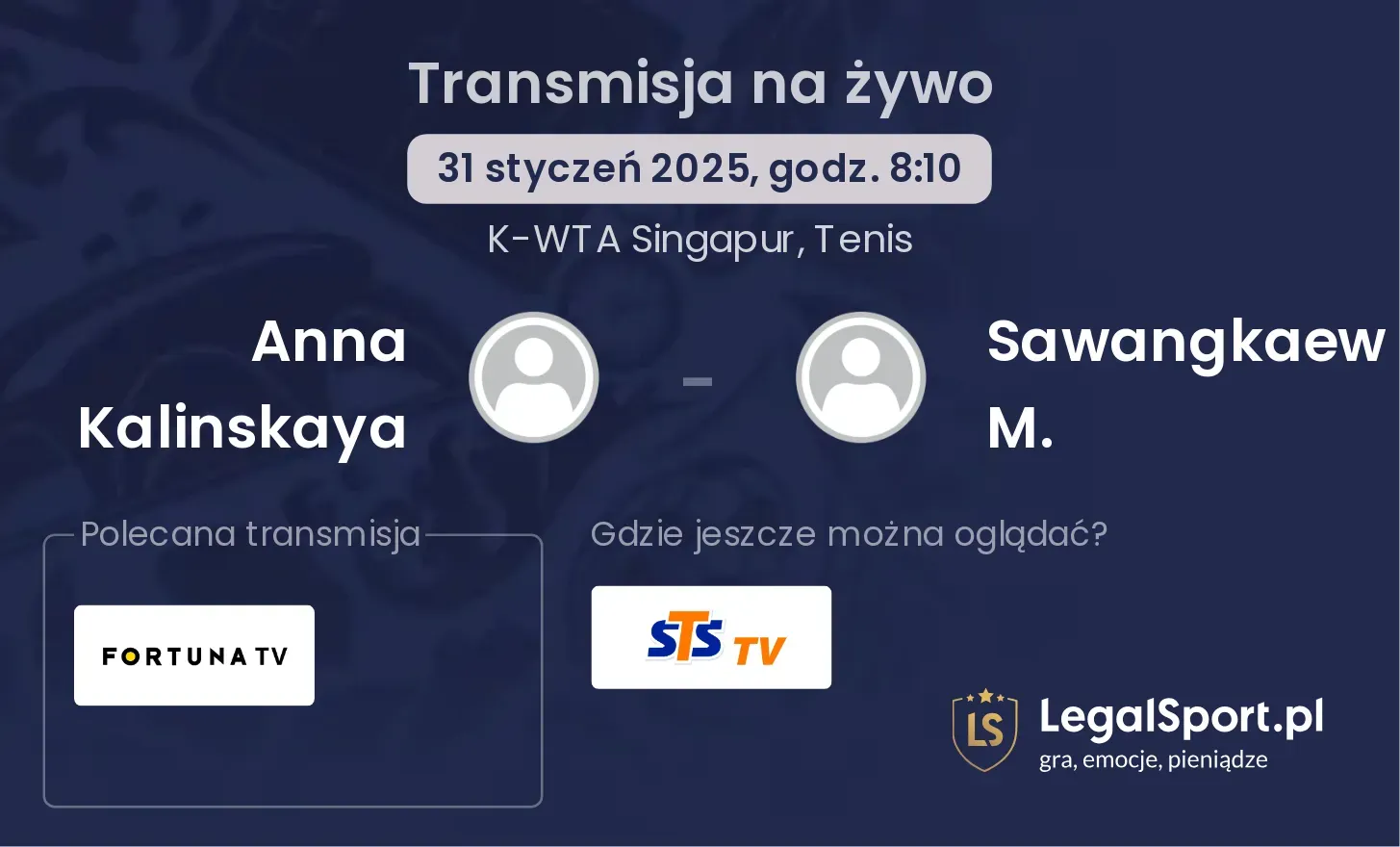 Anna Kalinskaya - Sawangkaew M. gdzie oglądać transmisję?