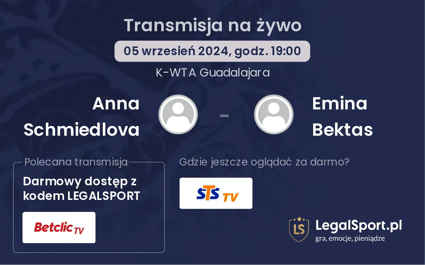 Anna Schmiedlova - Emina Bektas gdzie oglądać? 05.09, godz. 19:00