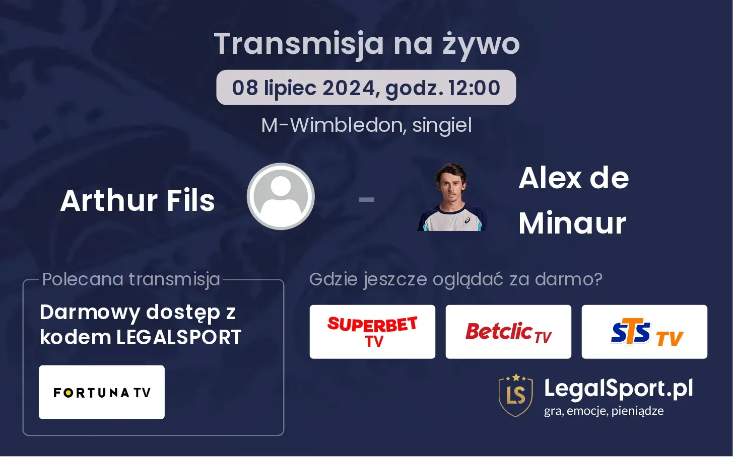 Arthur Fils - Alex de Minaur gdzie oglądać? Transmisja online za darmo (08.07, godz. 12:00)