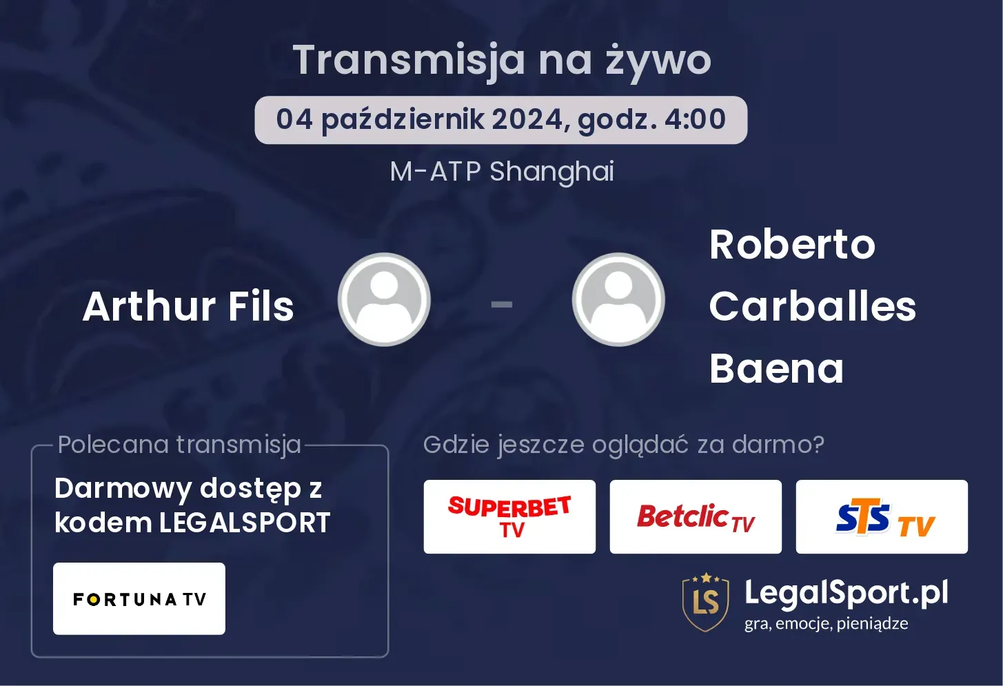 Arthur Fils - Roberto Carballes Baena transmisja na żywo