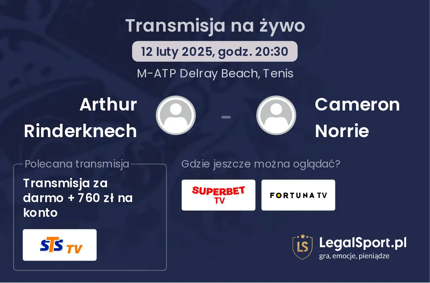 Arthur Rinderknech - Cameron Norrie transmisja na żywo