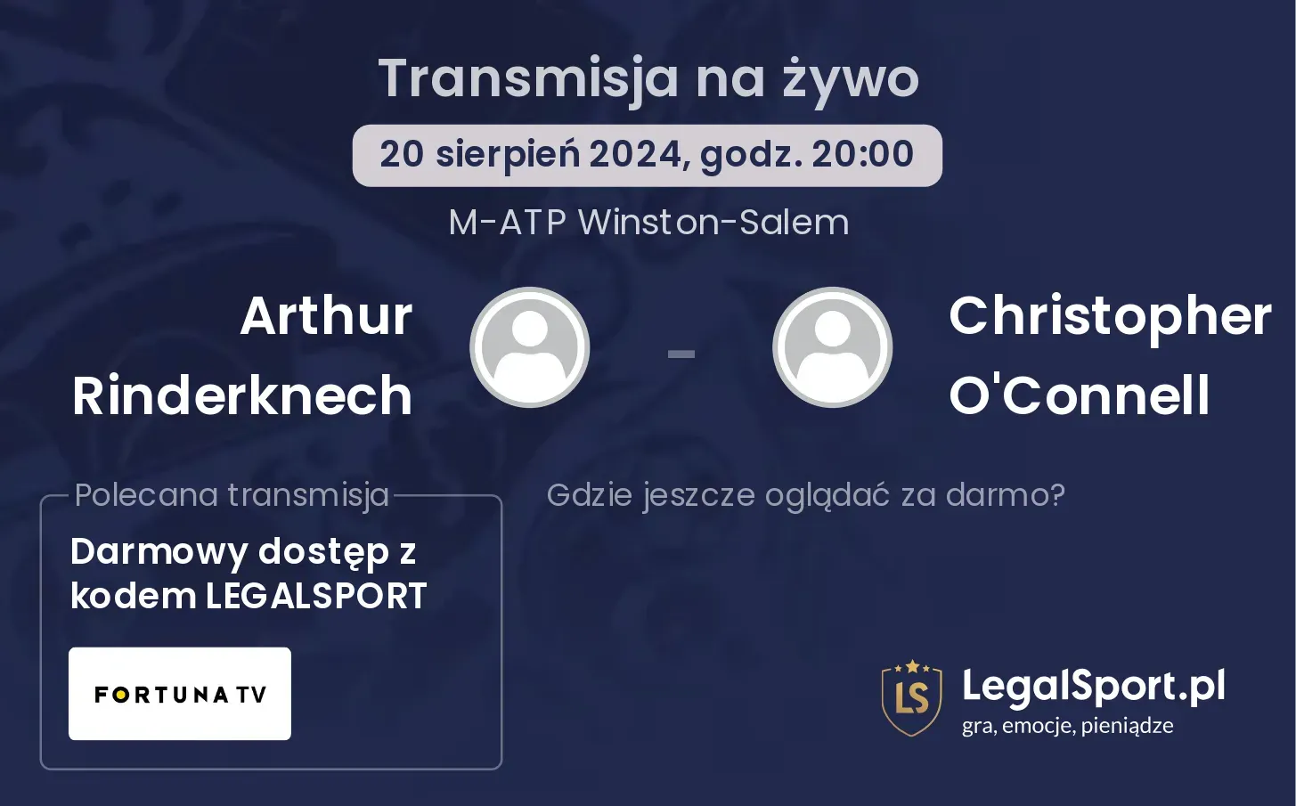 Arthur Rinderknech - Christopher O'Connell gdzie oglądać za darmo? 20.08, godz. 20:00