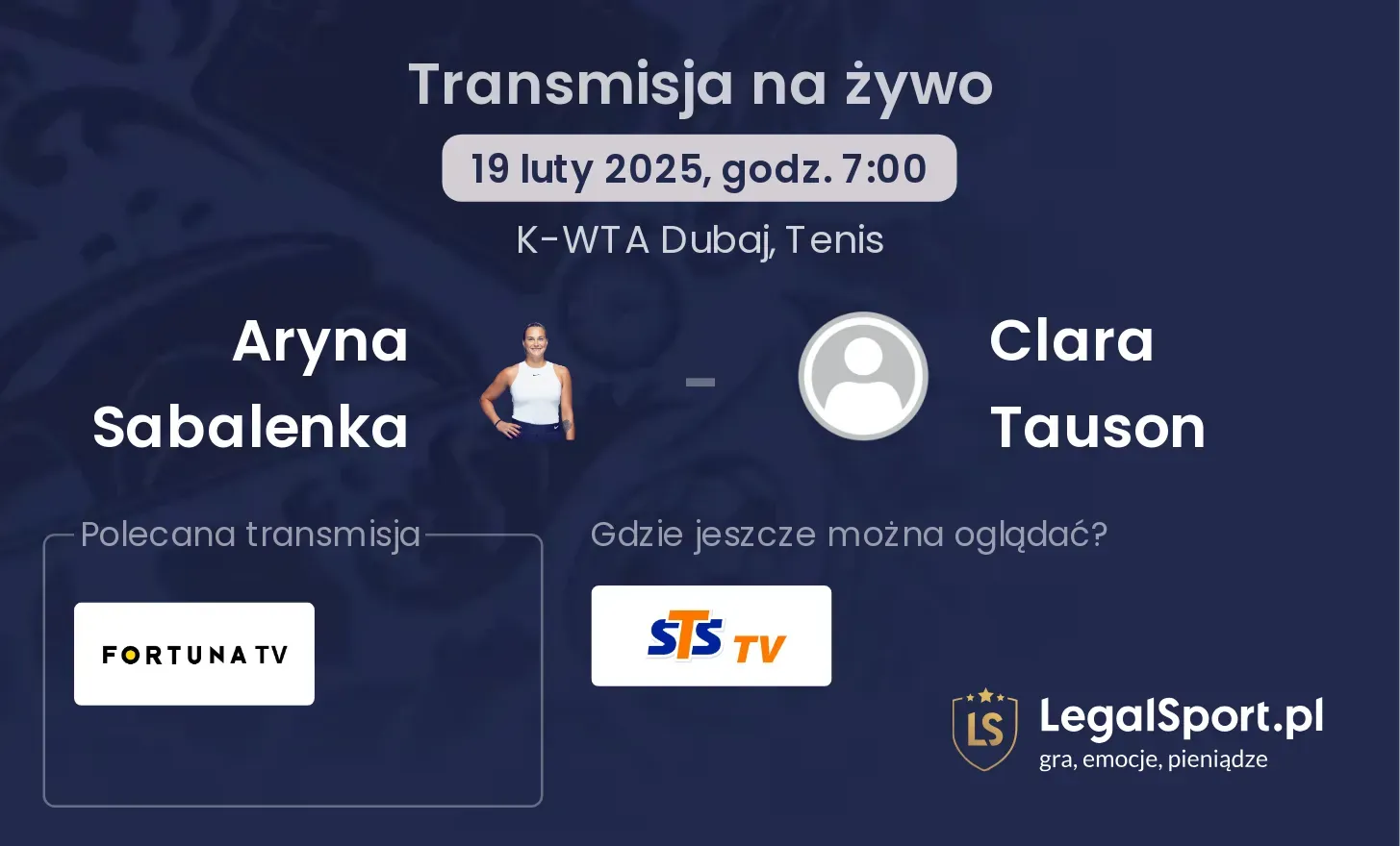 Aryna Sabalenka - Clara Tauson transmisja na żywo