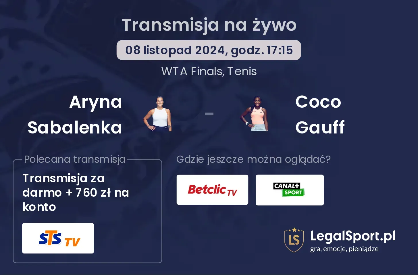 Aryna Sabalenka - Coco Gauff transmisja na żywo