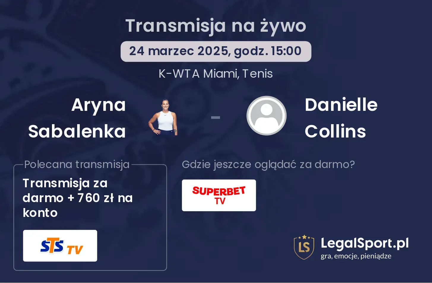 Aryna Sabalenka - Danielle Collins transmisja na żywo