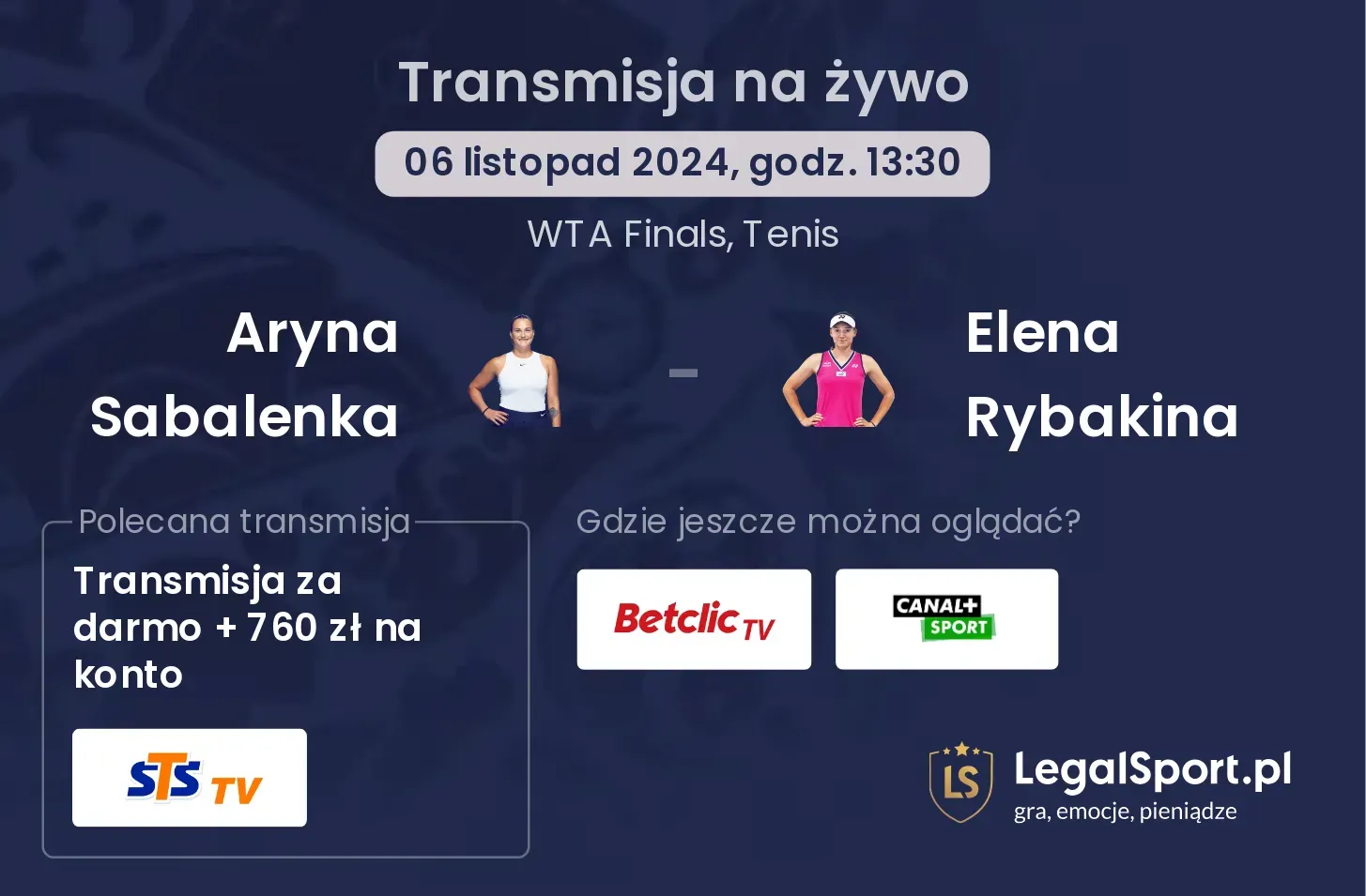 Aryna Sabalenka - Elena Rybakina transmisja na żywo