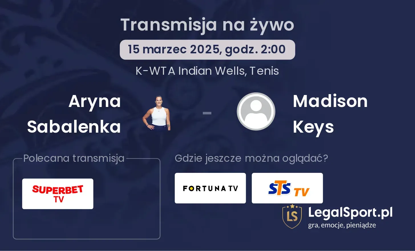 Aryna Sabalenka - Madison Keys gdzie oglądać?