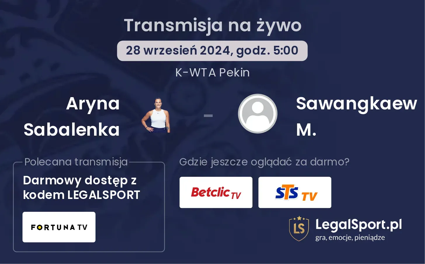 Aryna Sabalenka - Sawangkaew M. transmisja na żywo