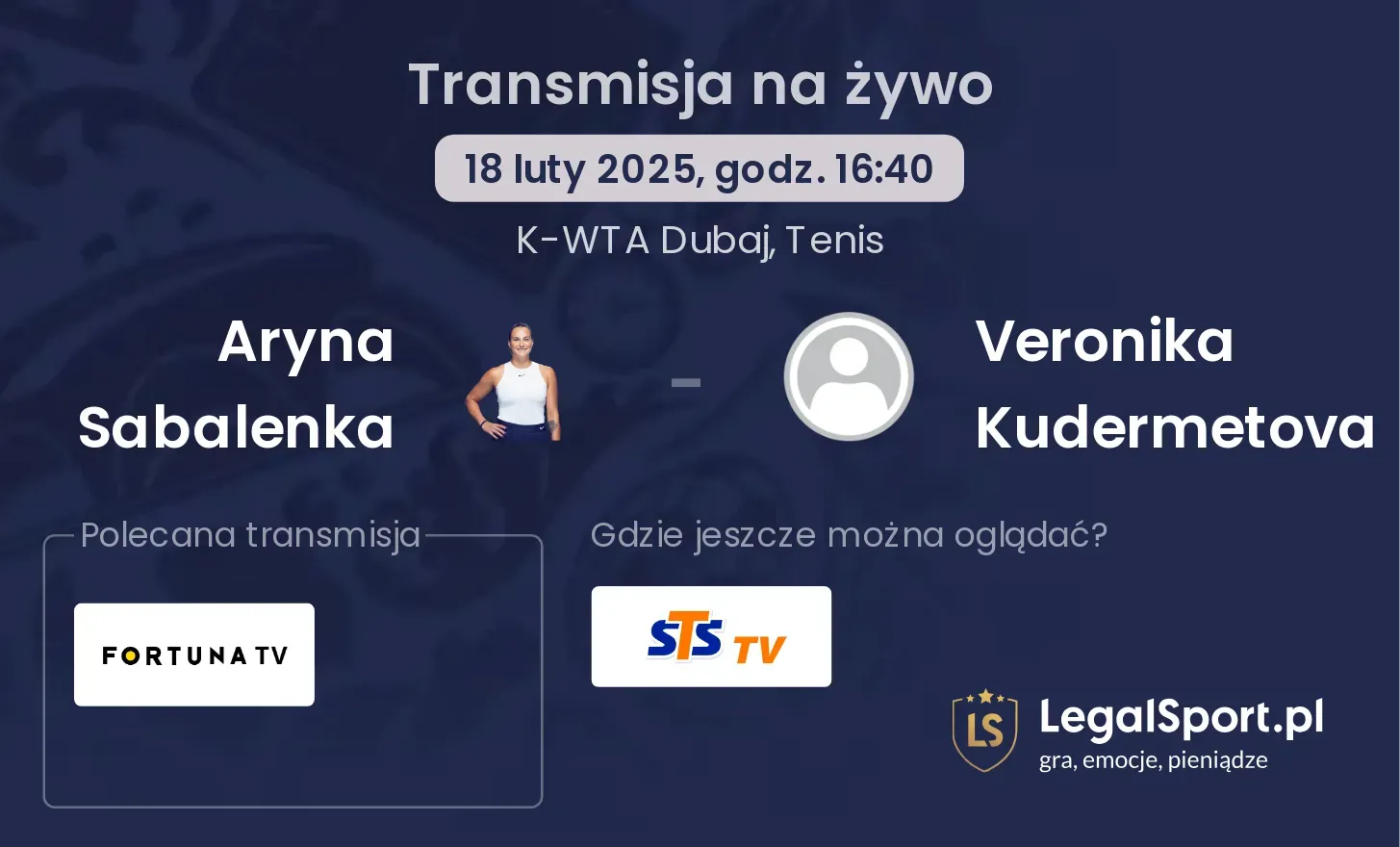 Aryna Sabalenka - Veronika Kudermetova transmisja na żywo