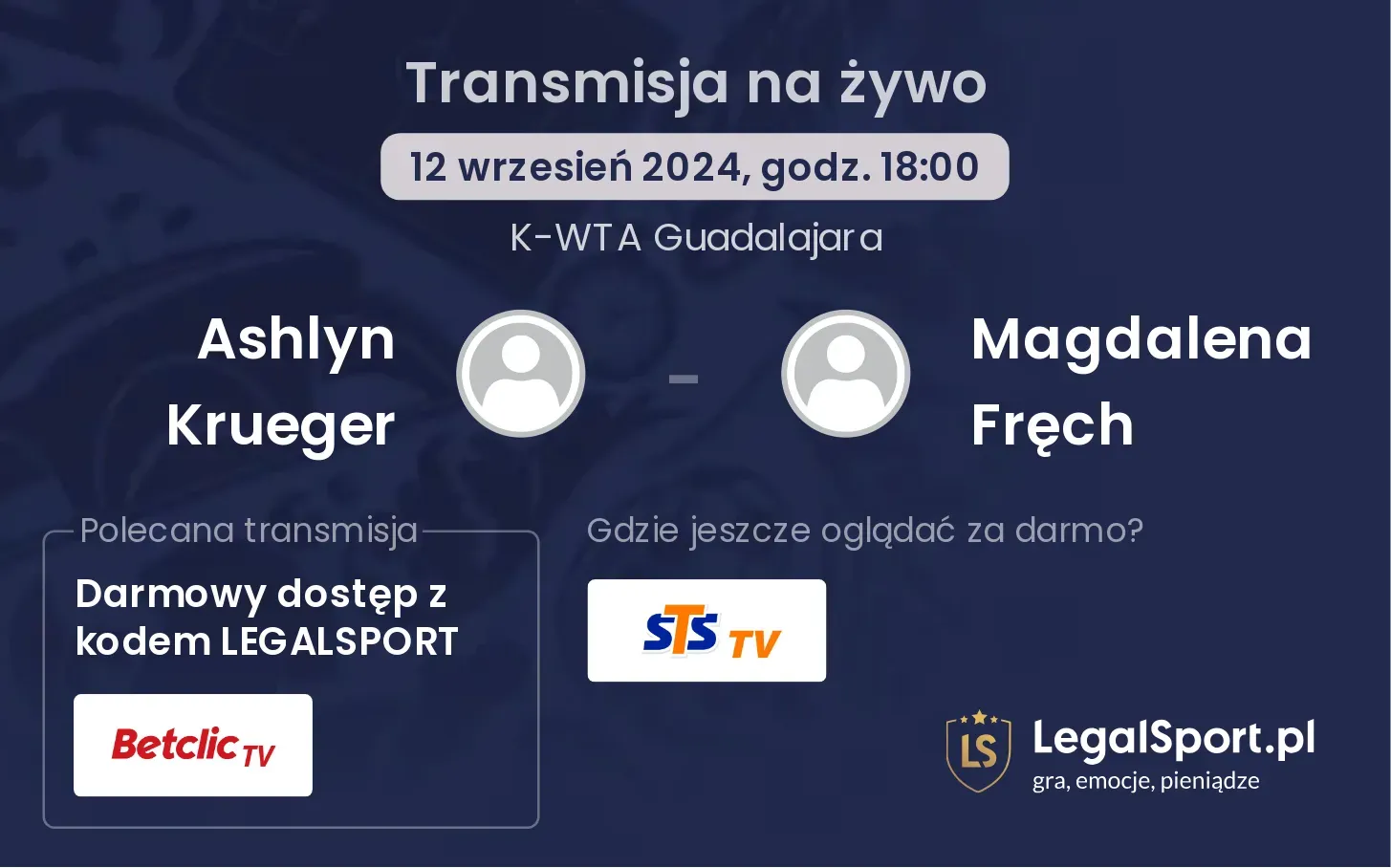 Ashlyn Krueger - Magdalena Fręch gdzie oglądać? 12.09, godz. 18:00