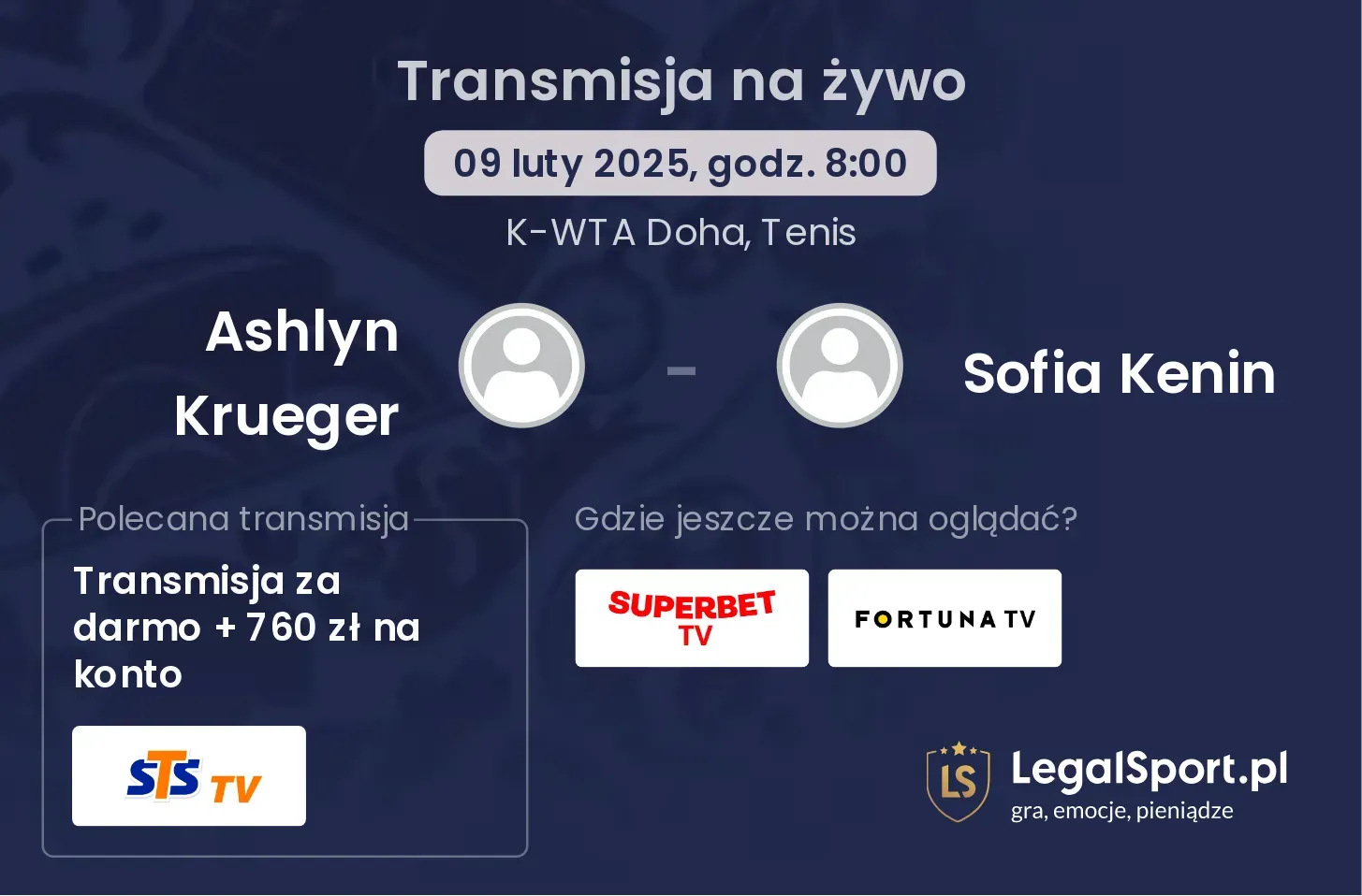 Ashlyn Krueger - Sofia Kenin transmisja na żywo