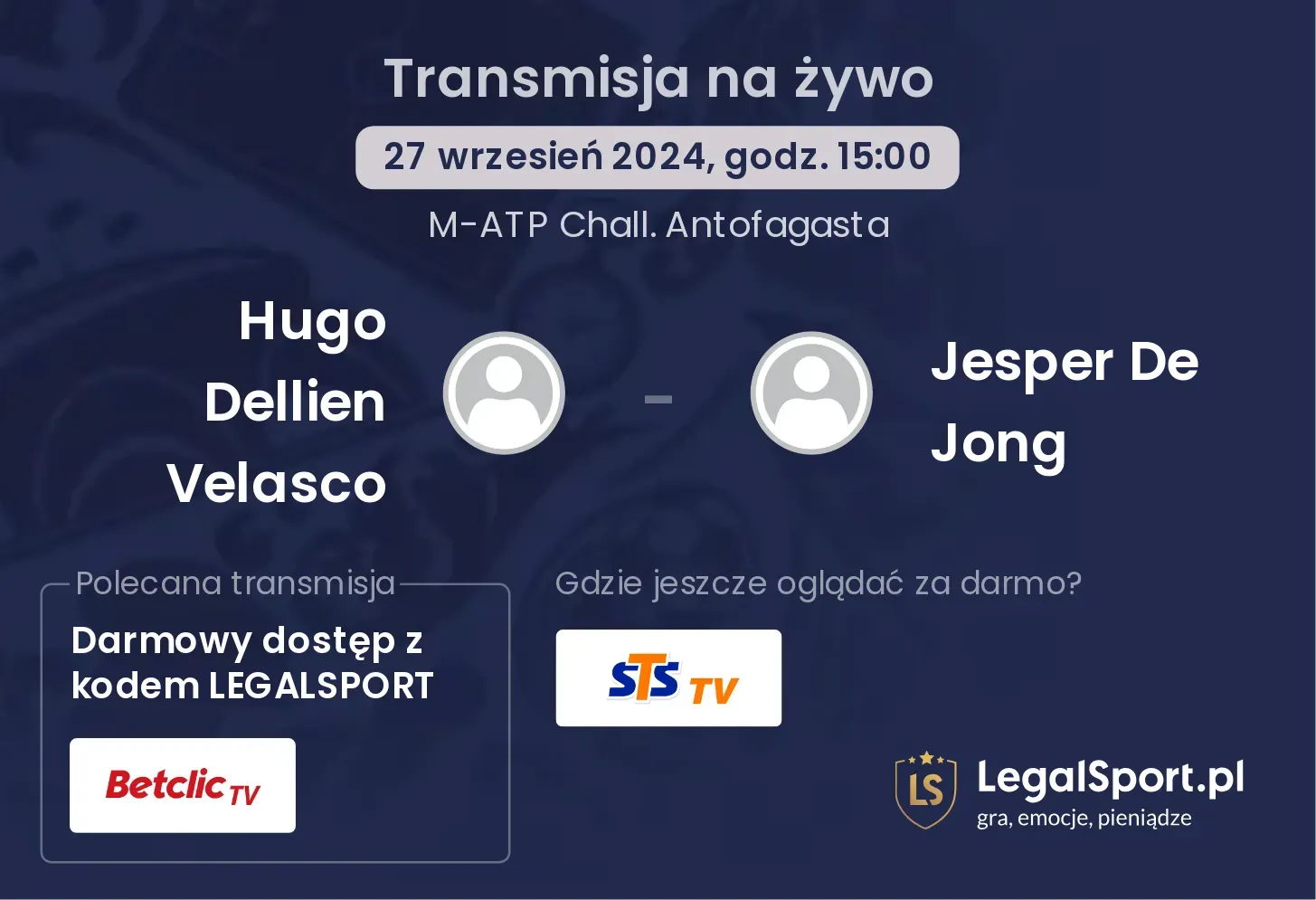 Hugo Dellien Velasco - Jesper De Jong transmisja na żywo