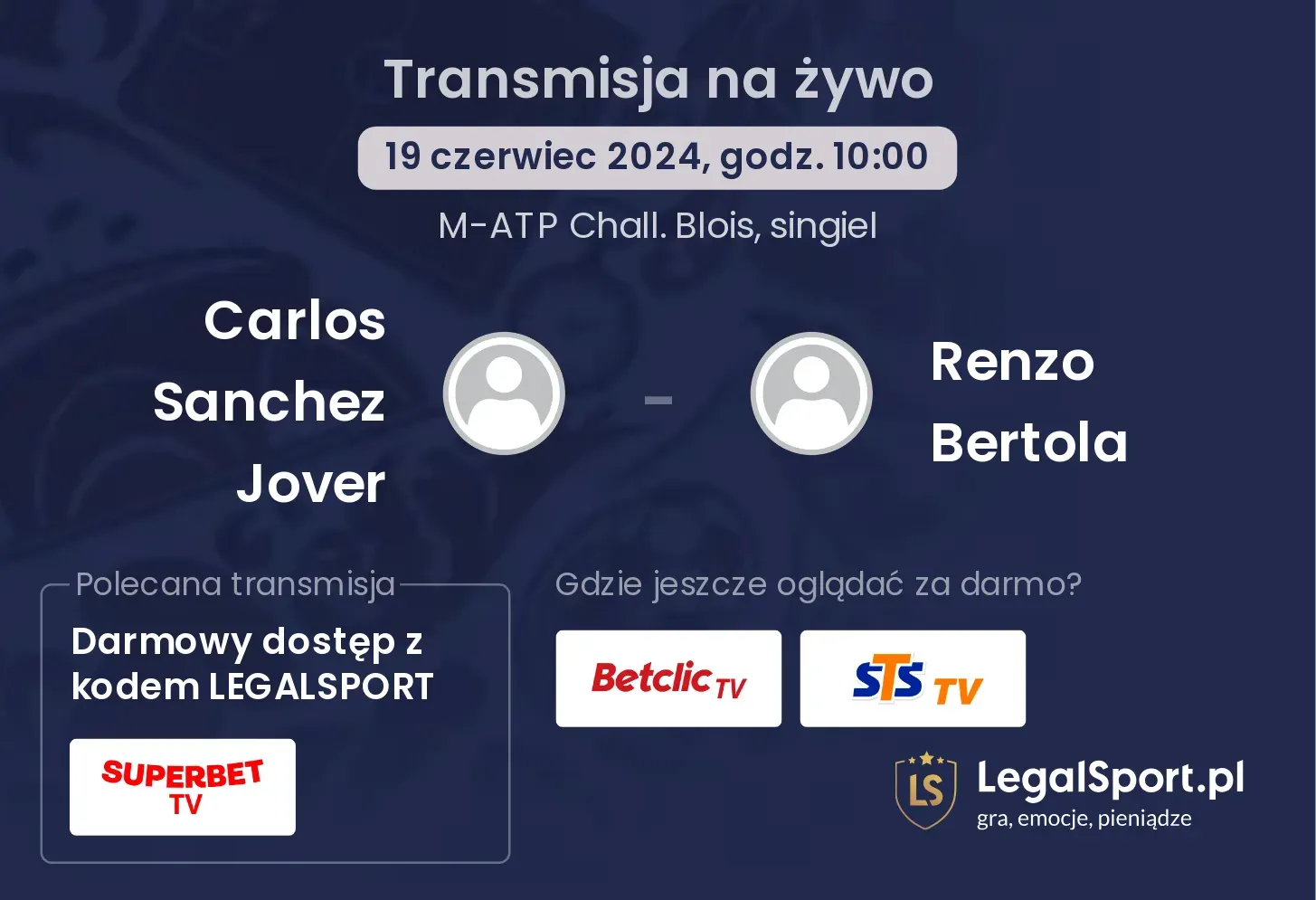 Carlos Sanchez Jover - Renzo Bertola transmisja na żywo