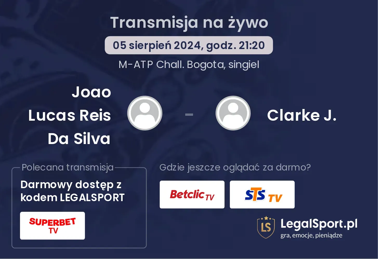 Joao Lucas Reis Da Silva - Clarke J. transmisja na żywo