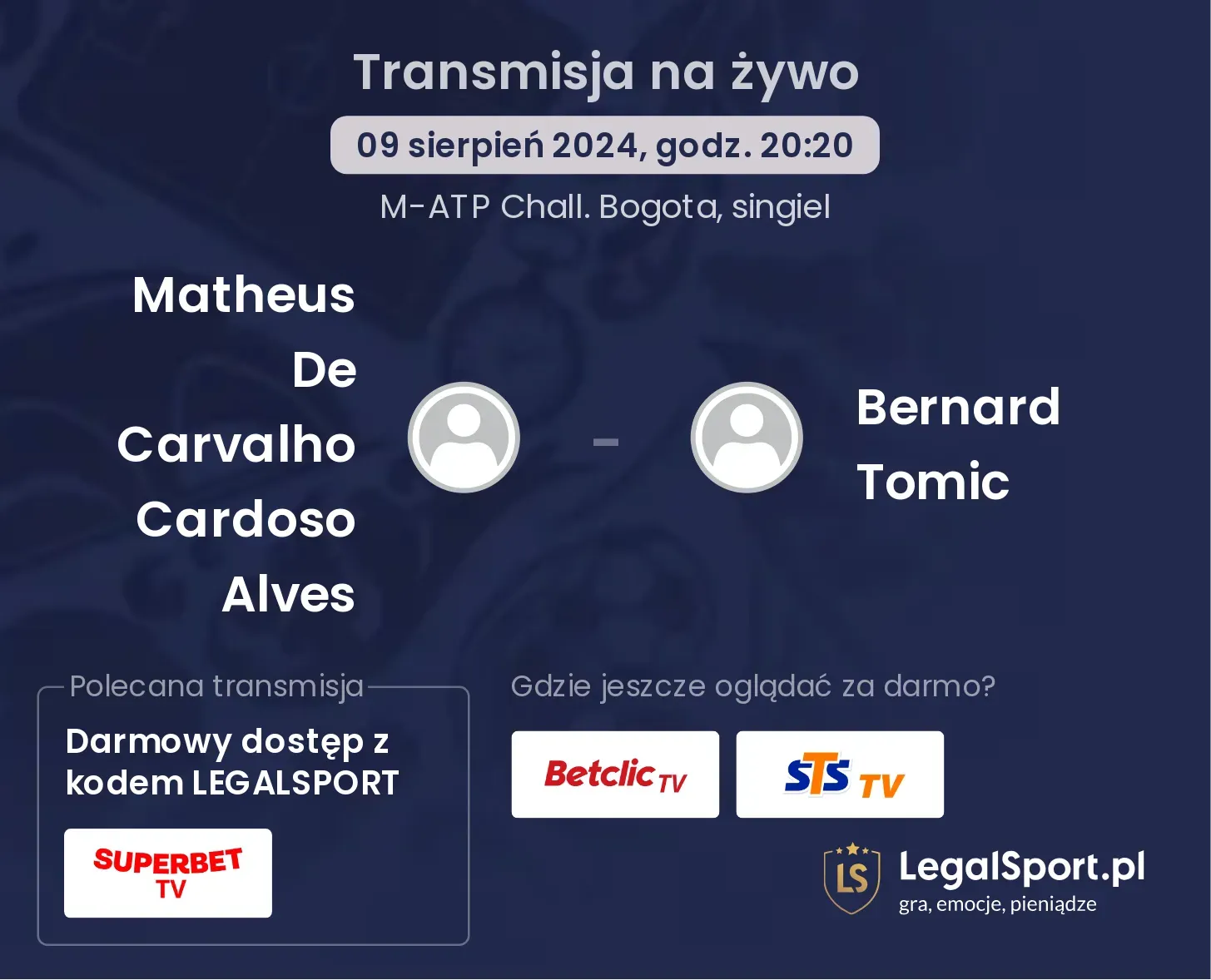 Matheus De Carvalho Cardoso Alves - Bernard Tomic transmisja na żywo