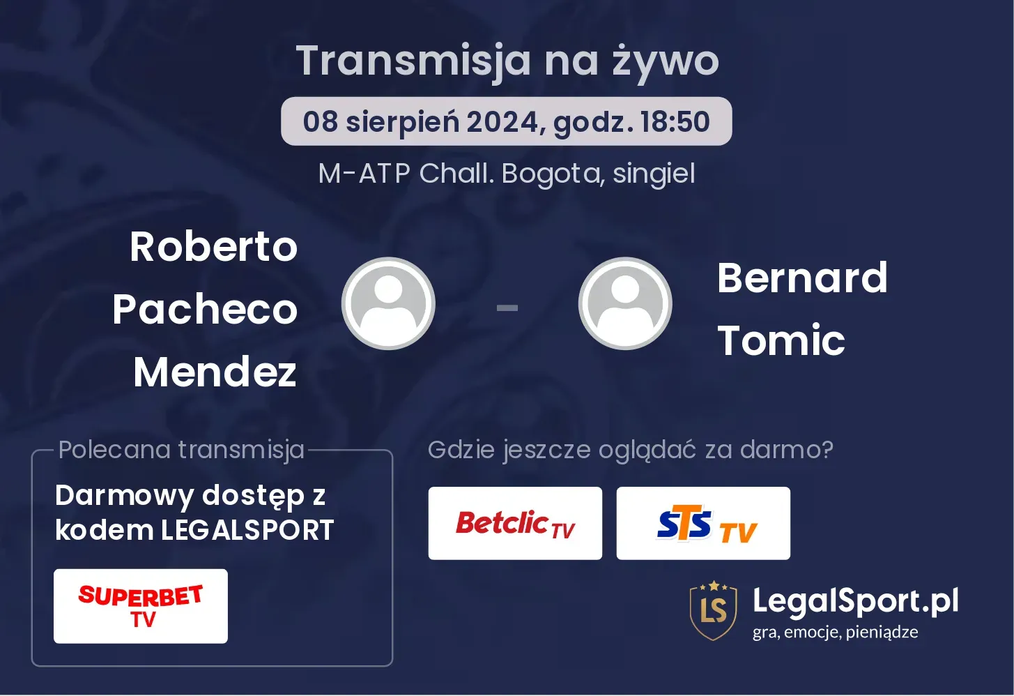 Roberto Pacheco Mendez - Bernard Tomic transmisja na żywo