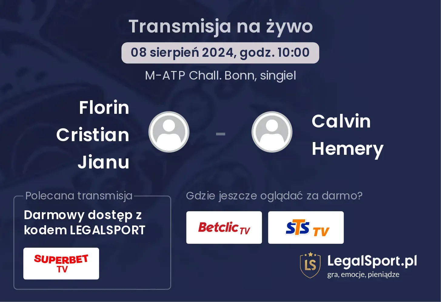 Florin Cristian Jianu - Calvin Hemery transmisja na żywo