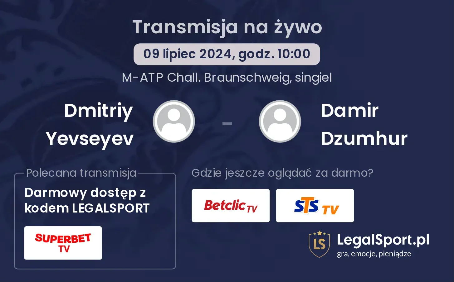 Dmitriy Yevseyev - Damir Dzumhur transmisja na żywo