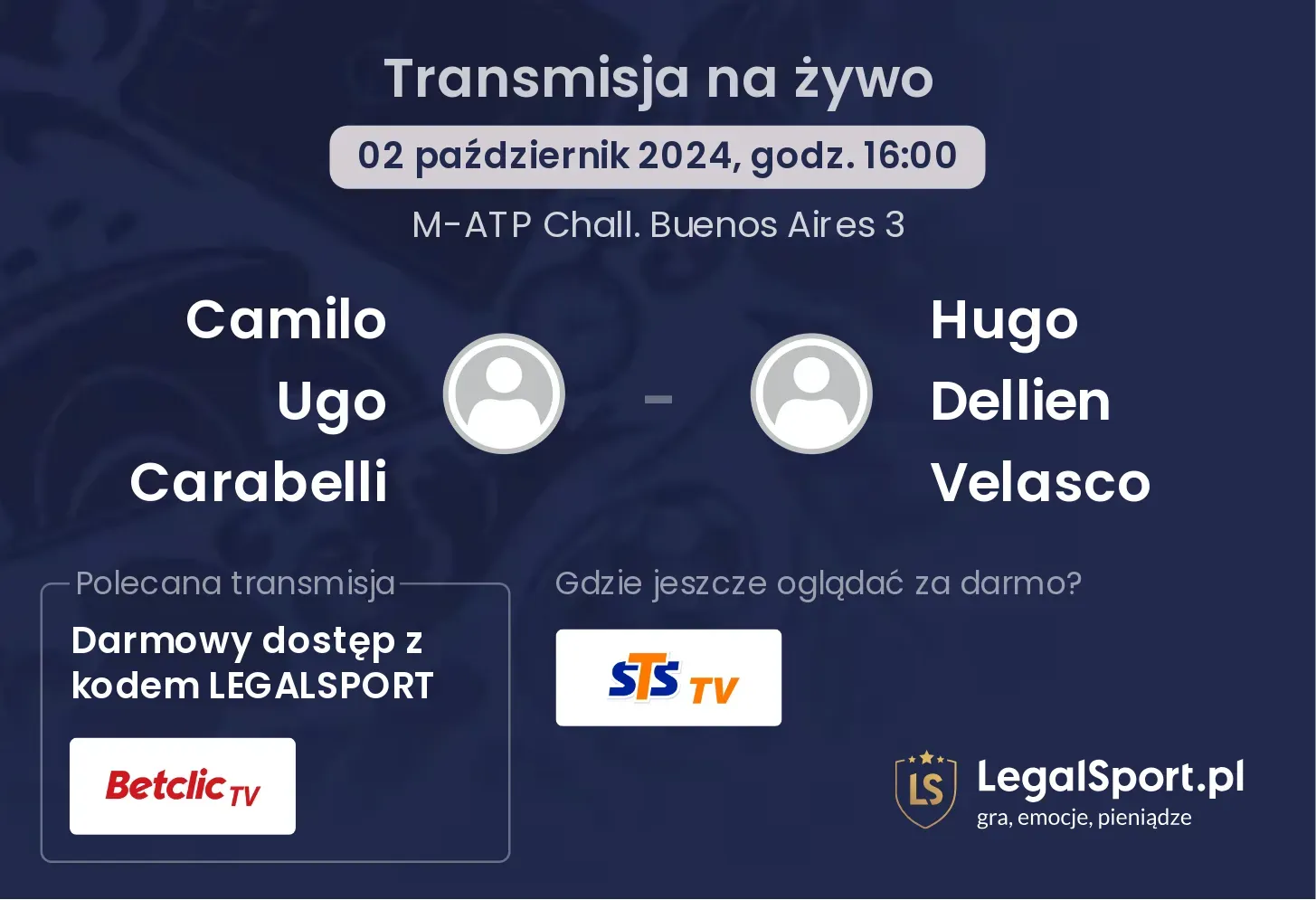 Camilo Ugo Carabelli - Hugo Dellien Velasco transmisja na żywo